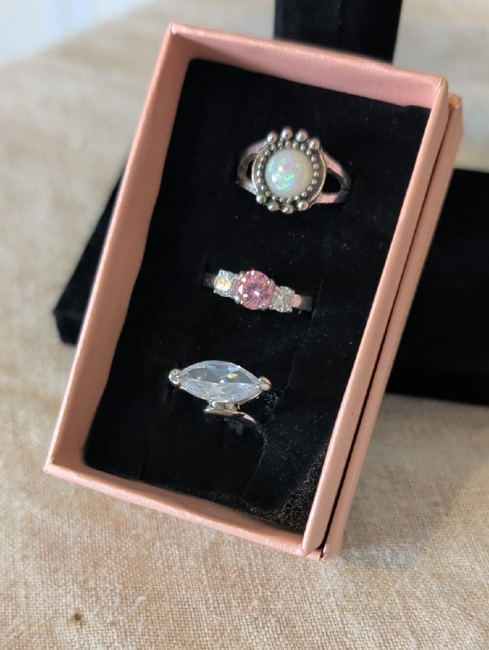 Coquette Ring Set Pink Gemstone & Faux Opal Rings Soft Girl Y2K Romantic Jewelry